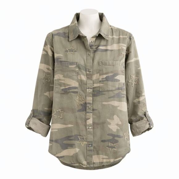 Rails Tops - Rails Marcel Sage Camo with Stars Shirt Tencel Linen Women’s Large